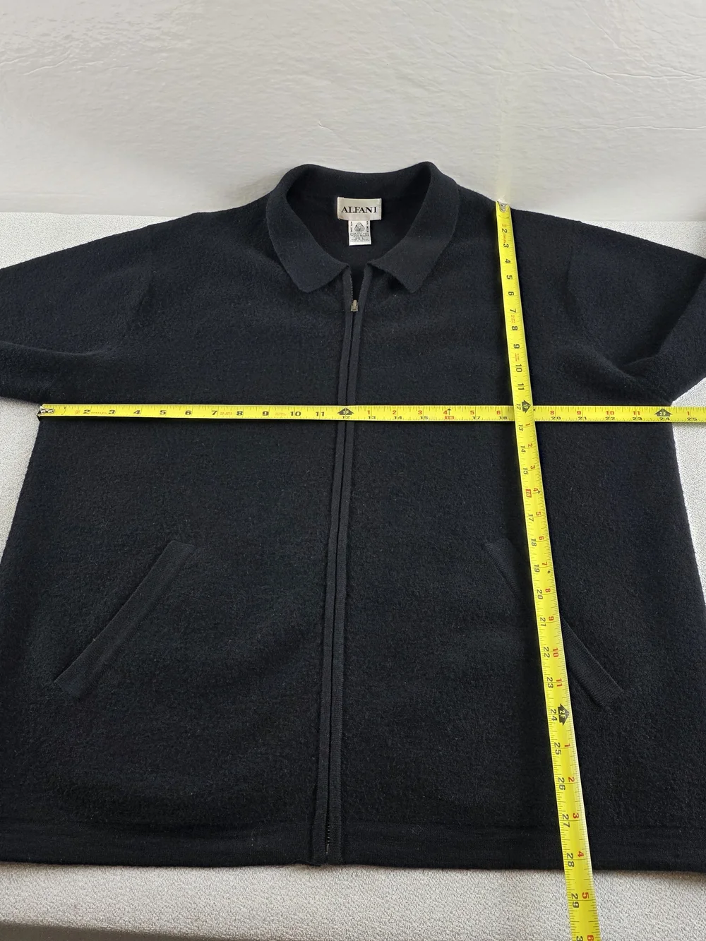 Vintage Alfani Black Full-Zip Wool Sweater Jacket Men's Large Japan